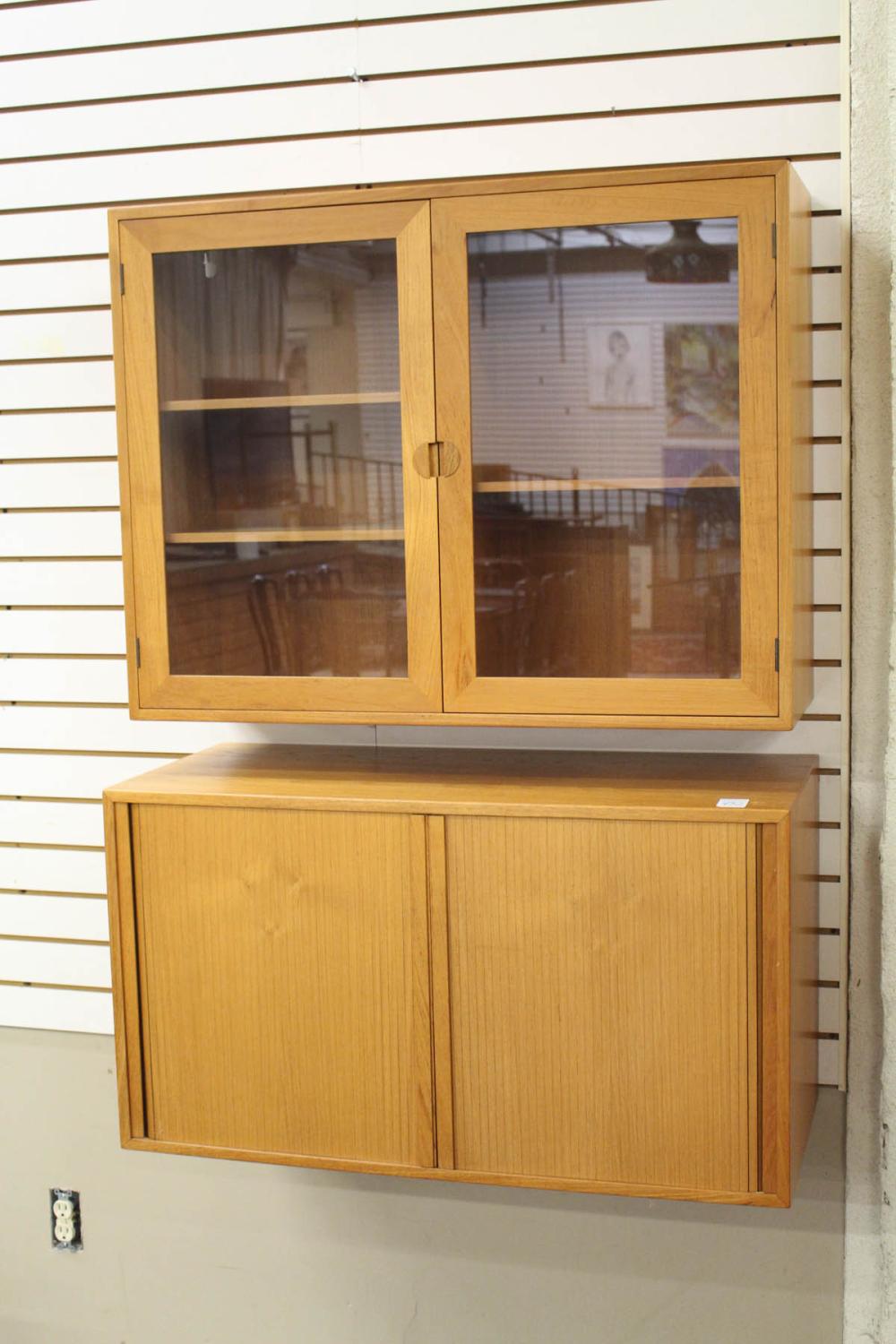 TWO DANISH MCM FLOATING TEAK WALL