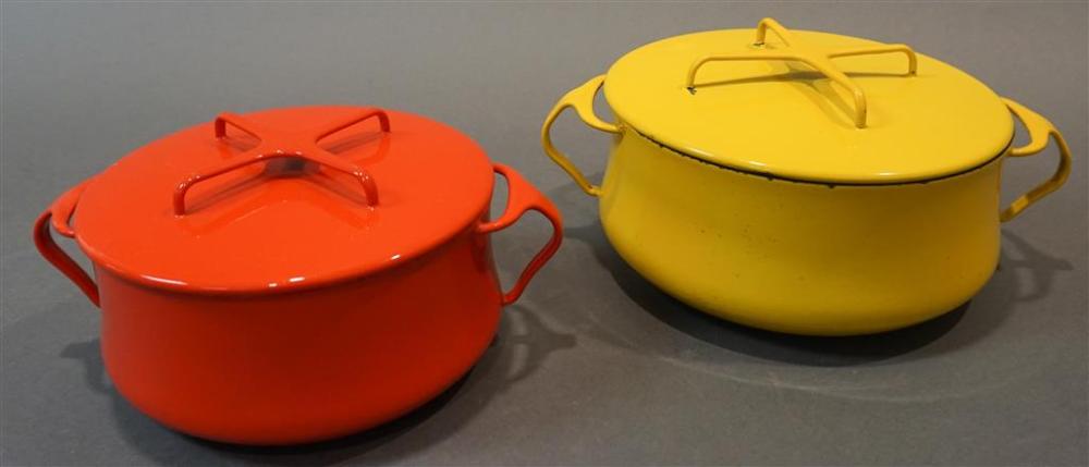 TWO DANSK ENAMEL METAL POTSTwo