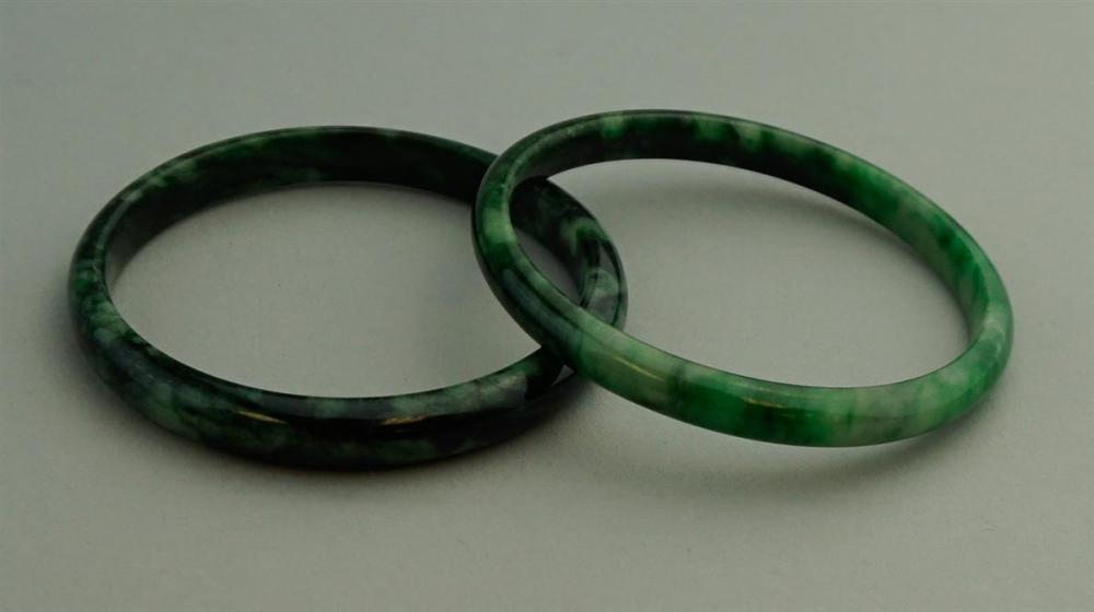 TWO DARK GREEN JADE BANGLE