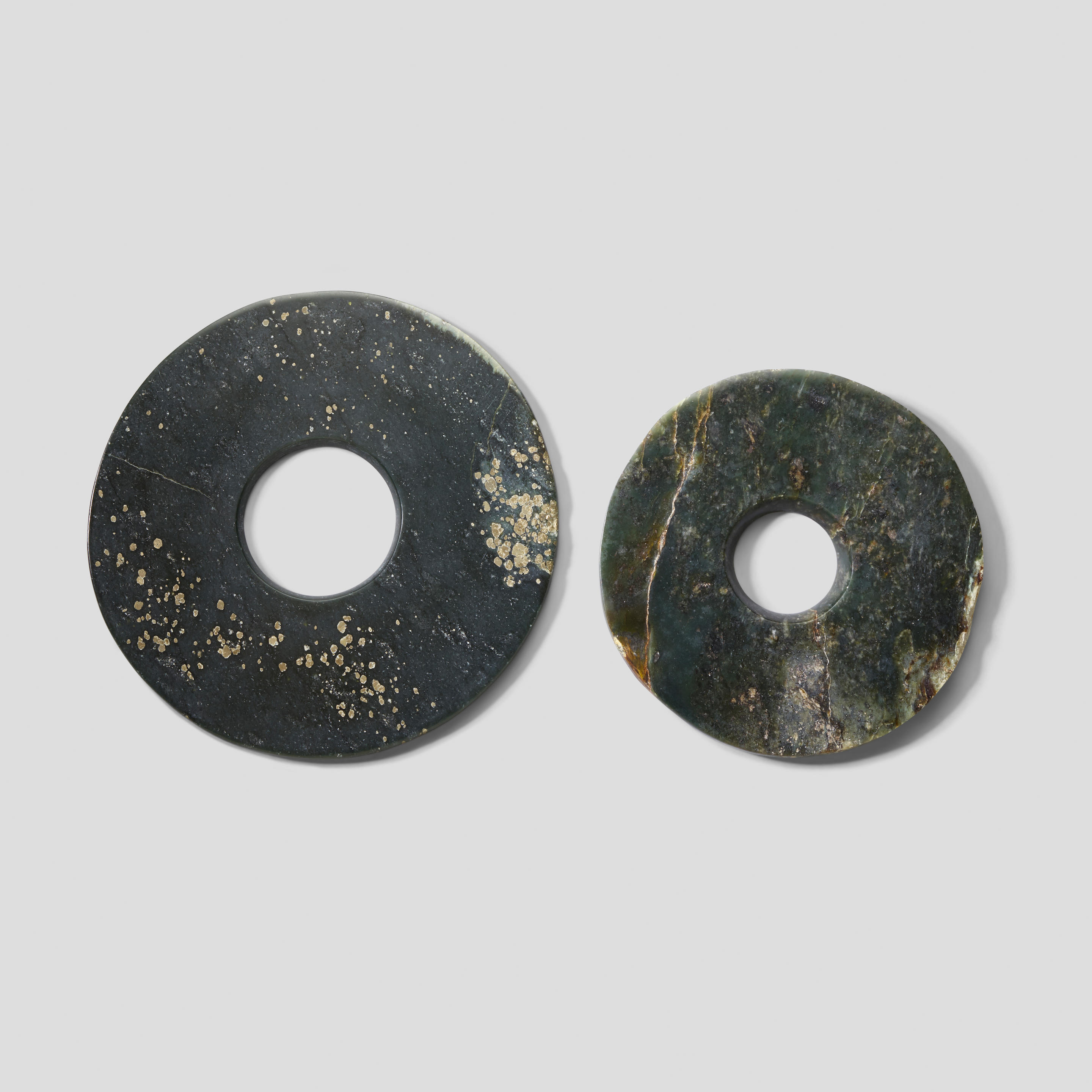 TWO DARK GREEN JADE BI DISCS 20TH