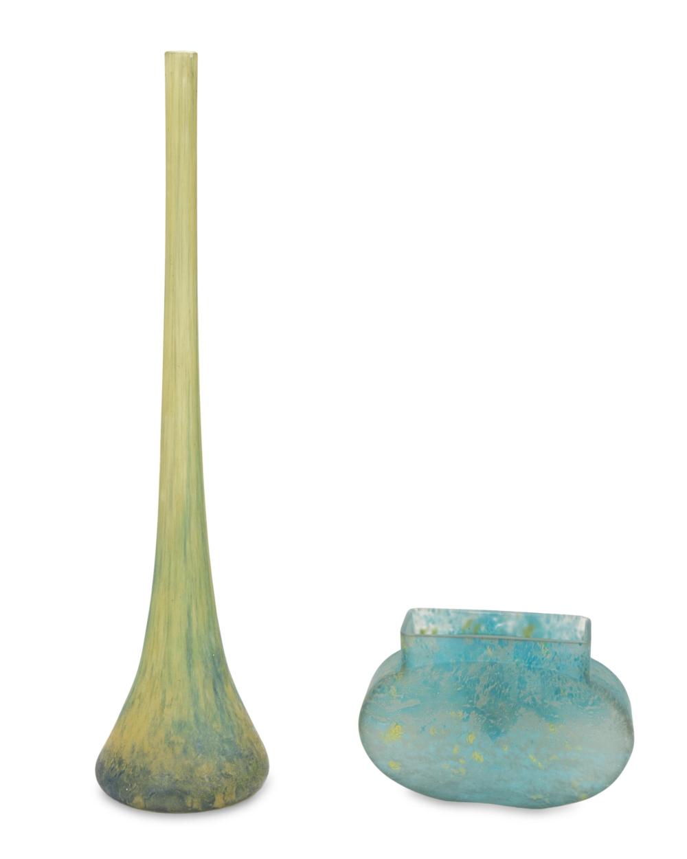 TWO DAUM MOTTLED GLASS VASESTwo