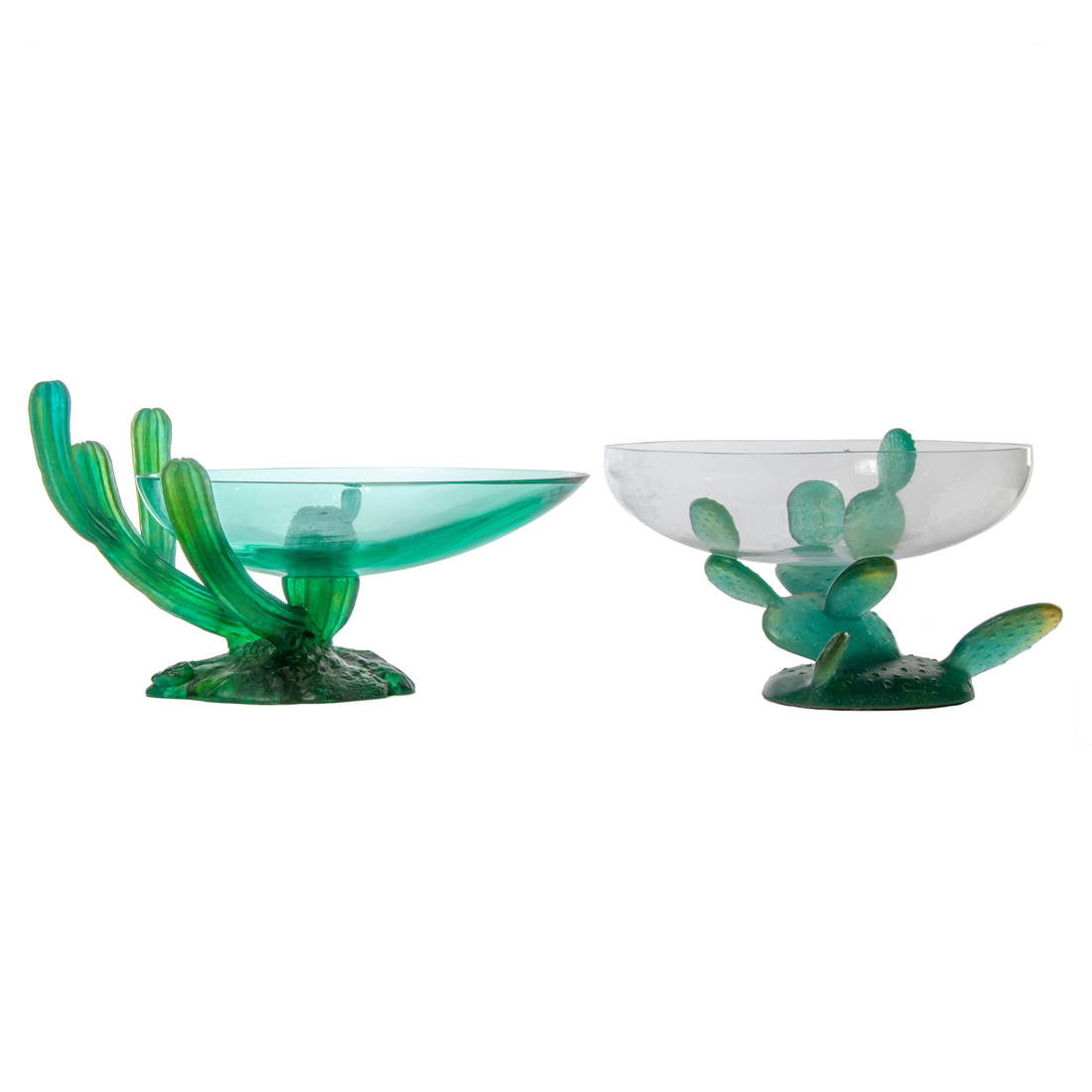TWO DAUM PATE DE VERRE GLASS CACTUS