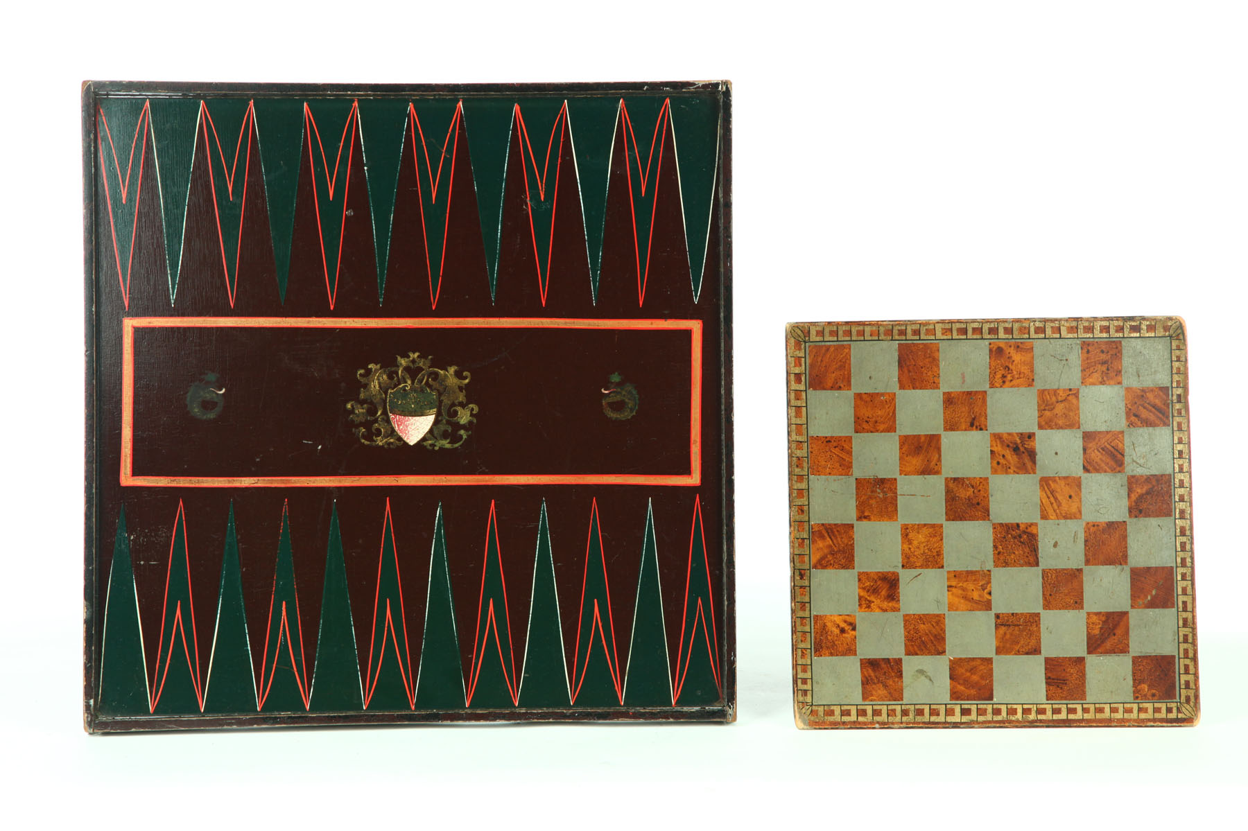 TWO DECORATED GAMEBOARDS.  American
