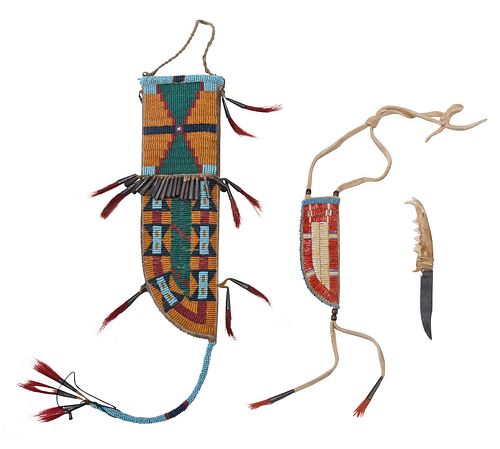 TWO DECORATED HIDE KNIFE