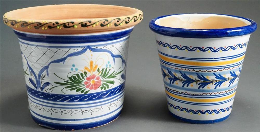TWO DECORATED POTTERY ROUND