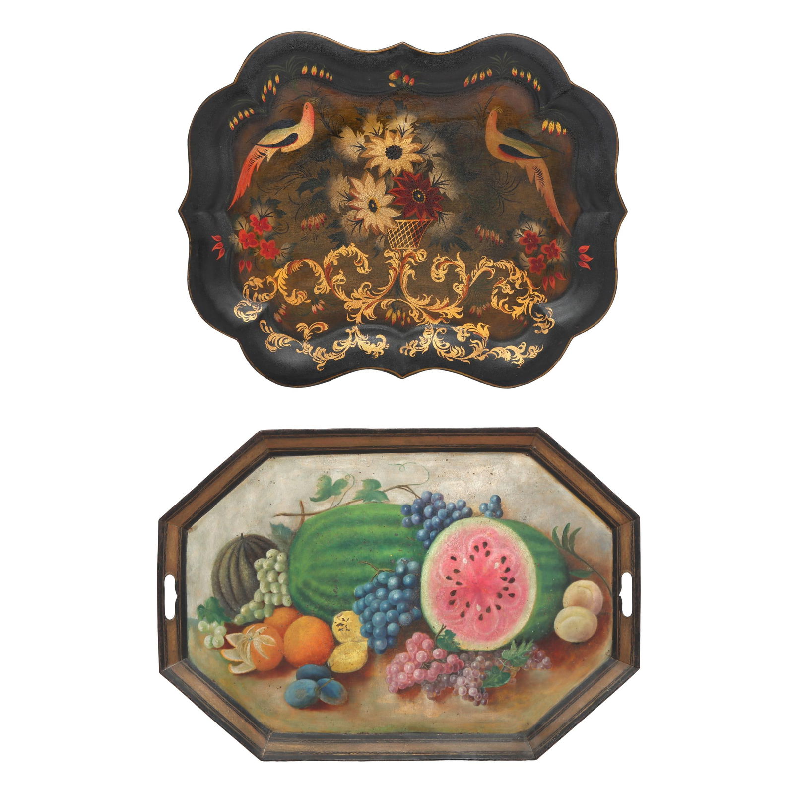 TWO DECORATED TOLEWARE TRAYSTwo