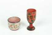 TWO DECORATED TREEN CUPS.  Bot