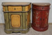 TWO DECORATED WOOD SIDE CABINE
