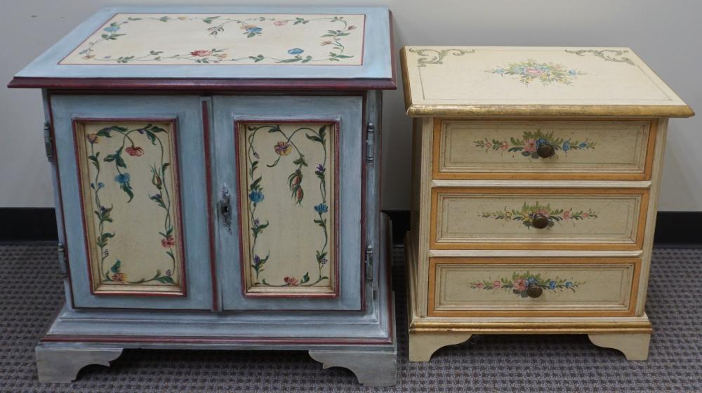 TWO DECORATED WOOD SIDE CHESTS
