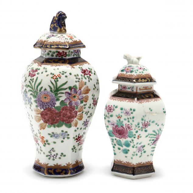 TWO DECORATIVE CERAMIC COVERED JARS