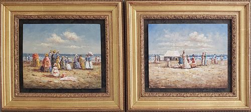 TWO DECORATIVE OIL ON BOARD