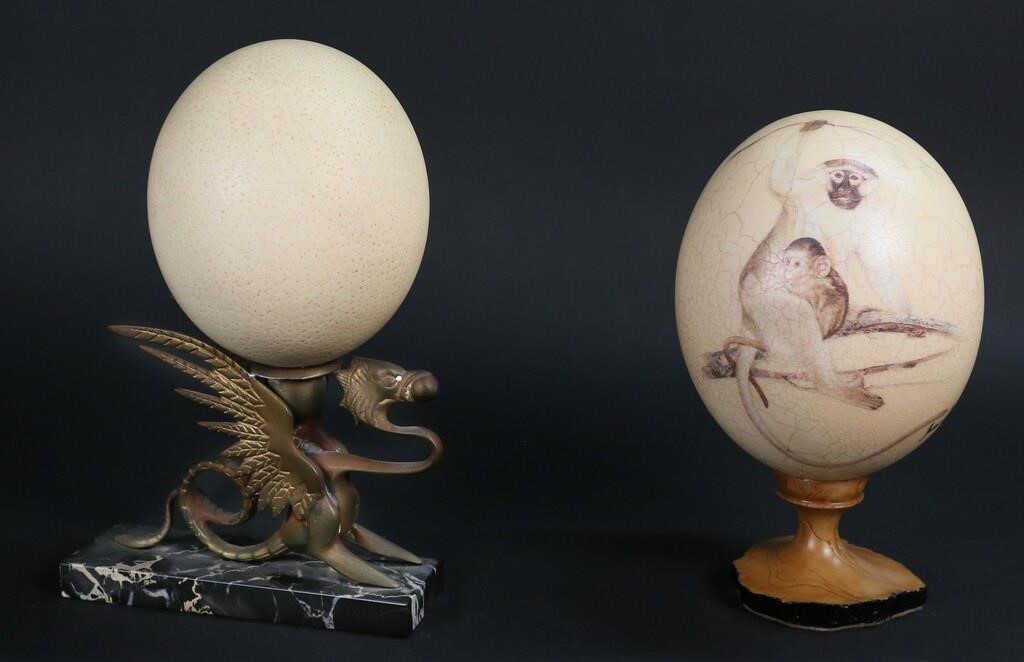 TWO DECORATIVE OSTRICH EGGSTwo