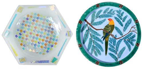 TWO DECORATIVE PLATES, MOSAIC AND