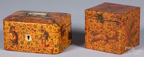 TWO DECOUPAGE BOXES, CA. 1900Two