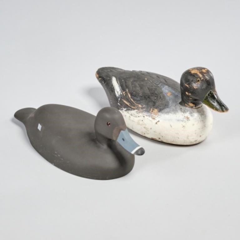 TWO DECOYSTwo wooden decoys: One, a