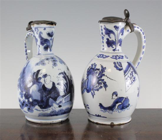 Two Delft blue and white jugs