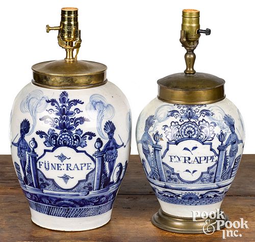TWO DELFT BLUE AND WHITE TOBACCO