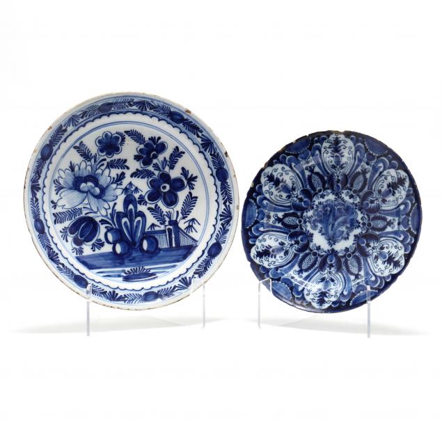 TWO DELFT BLUE AND WHITE PLATES,