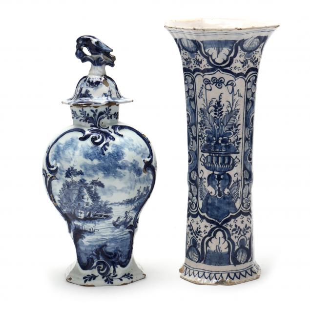 TWO DELFT BLUE AND WHITE VASES 18th