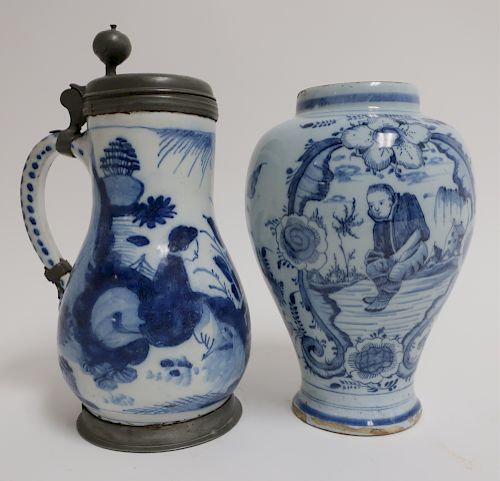 TWO DELFT BLUE & WHITE POTTERY