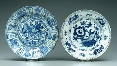 Two Delft bowls: one with blue