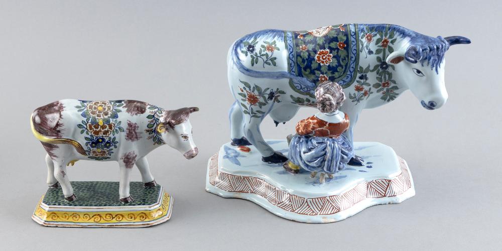 TWO DELFT COW FIGURES 19TH