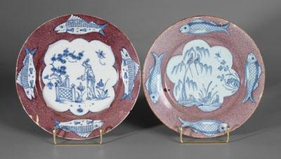 Two Delft manganese fish plates: