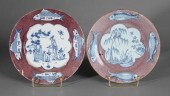 Two Delft manganese fish plate