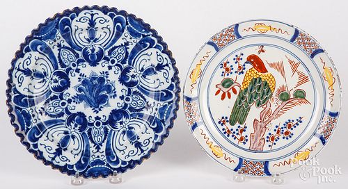 TWO DELFTWARE PLATES, 18TH C.Two