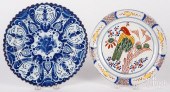 TWO DELFTWARE PLATES, 18TH C.T