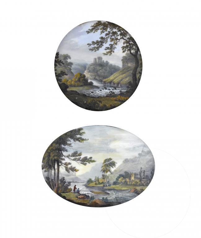 TWO DERBY LANDSCAPE PAINTED PLATE