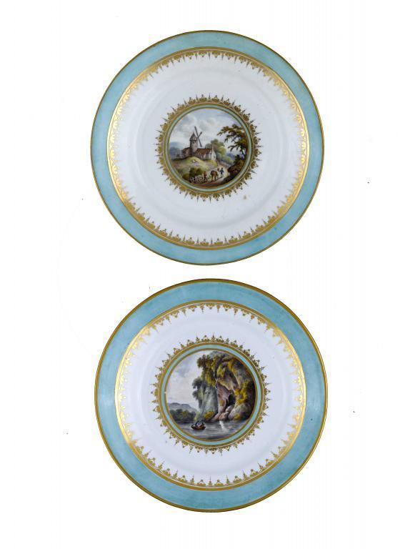 TWO DERBY PLATES one painted with