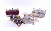 TWO DERBY PORCELAIN INKSTANDS