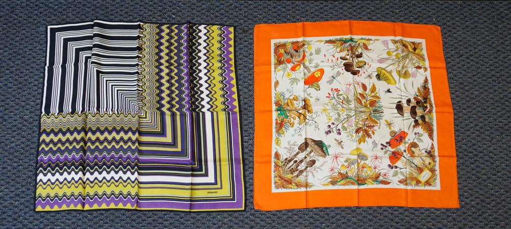 TWO DESIGNER SILK SCARVES, EACH: 34