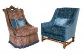 TWO DESIGNER UPHOLSTERED CHAIR