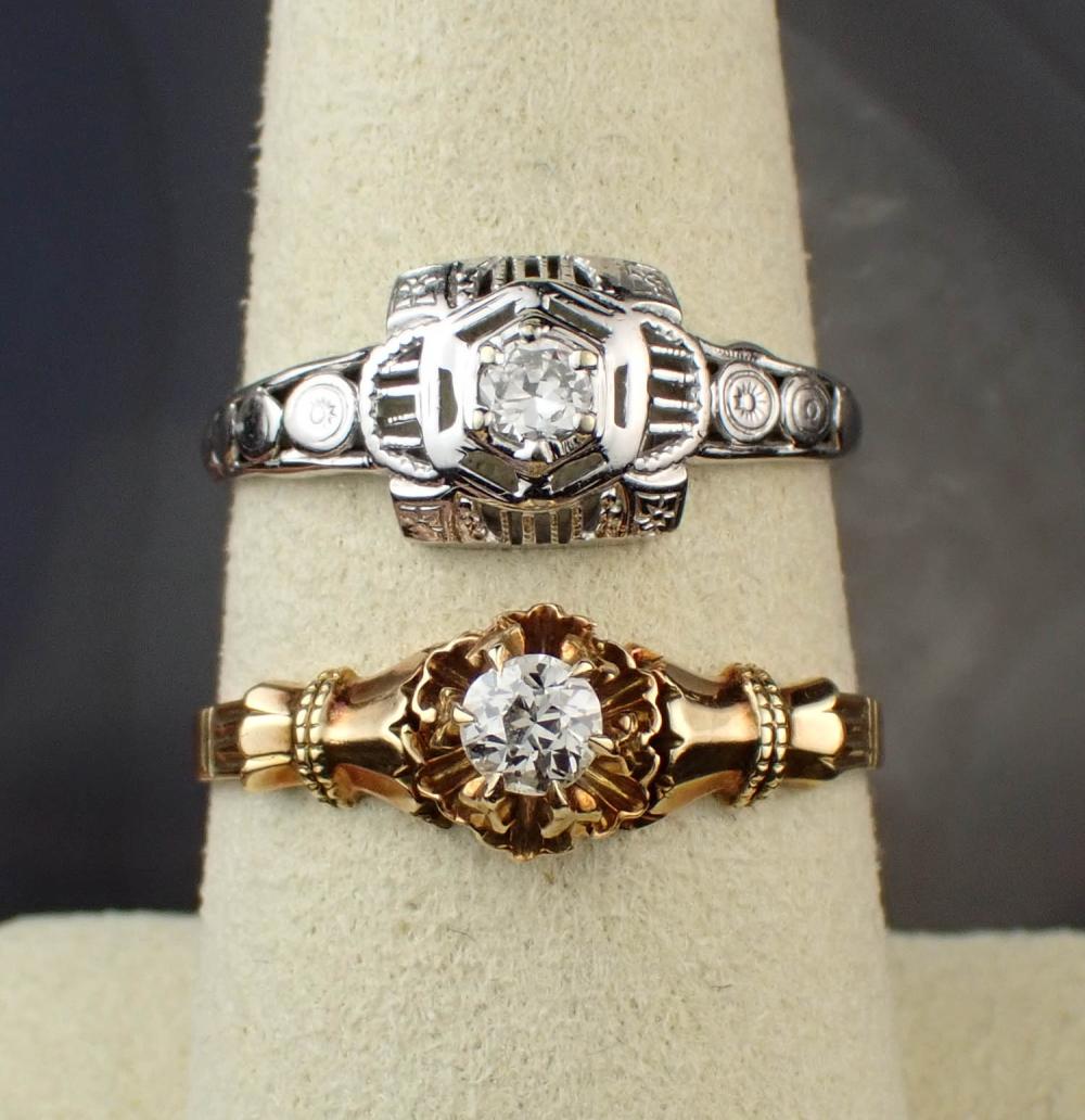 TWO DIAMOND AND FOURTEEN KARAT GOLD