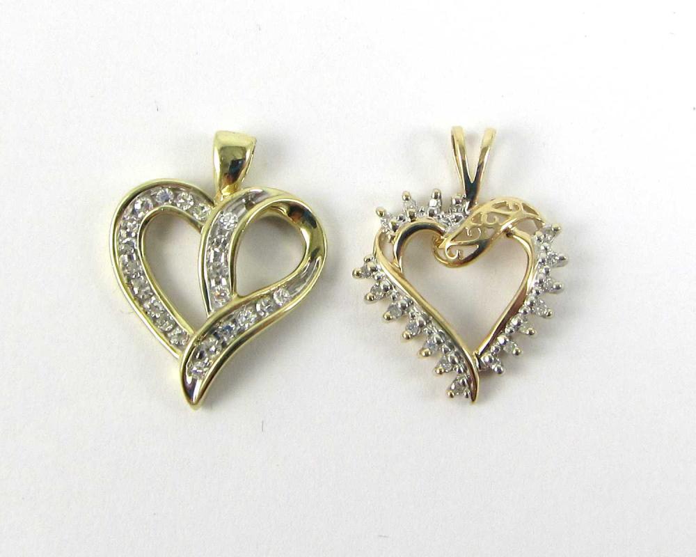 TWO DIAMOND AND YELLOW GOLD HEART