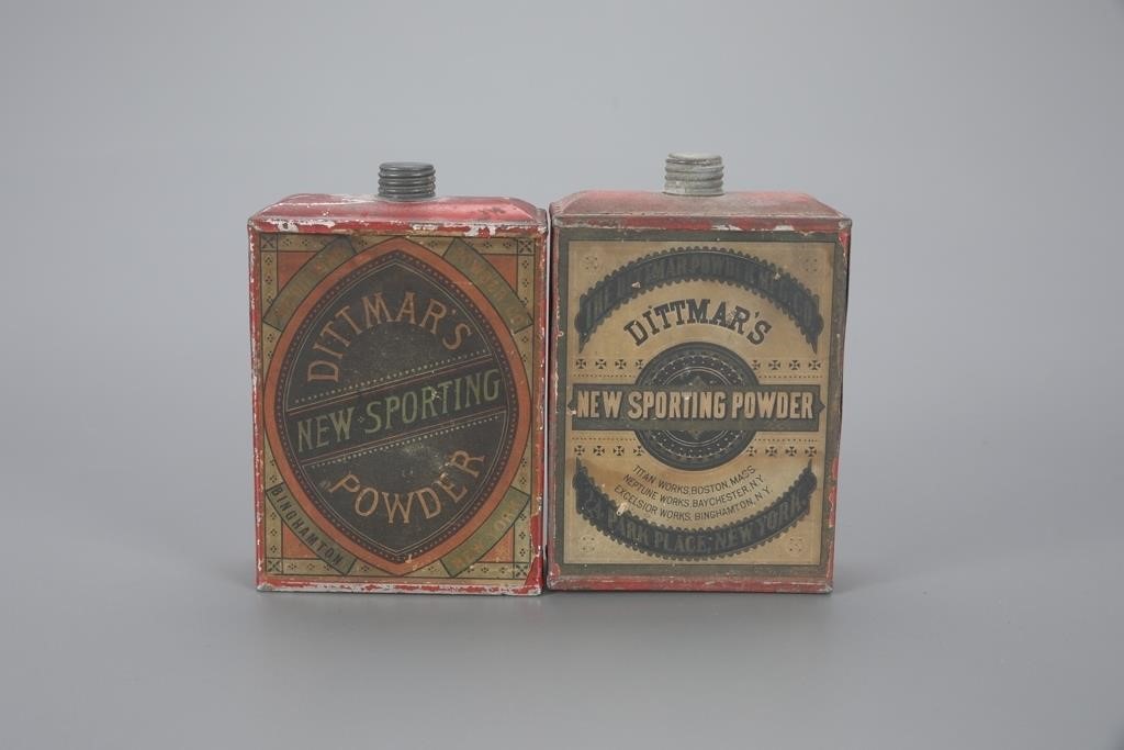 TWO DITTMAR'S POWDER TINS6 in. tall