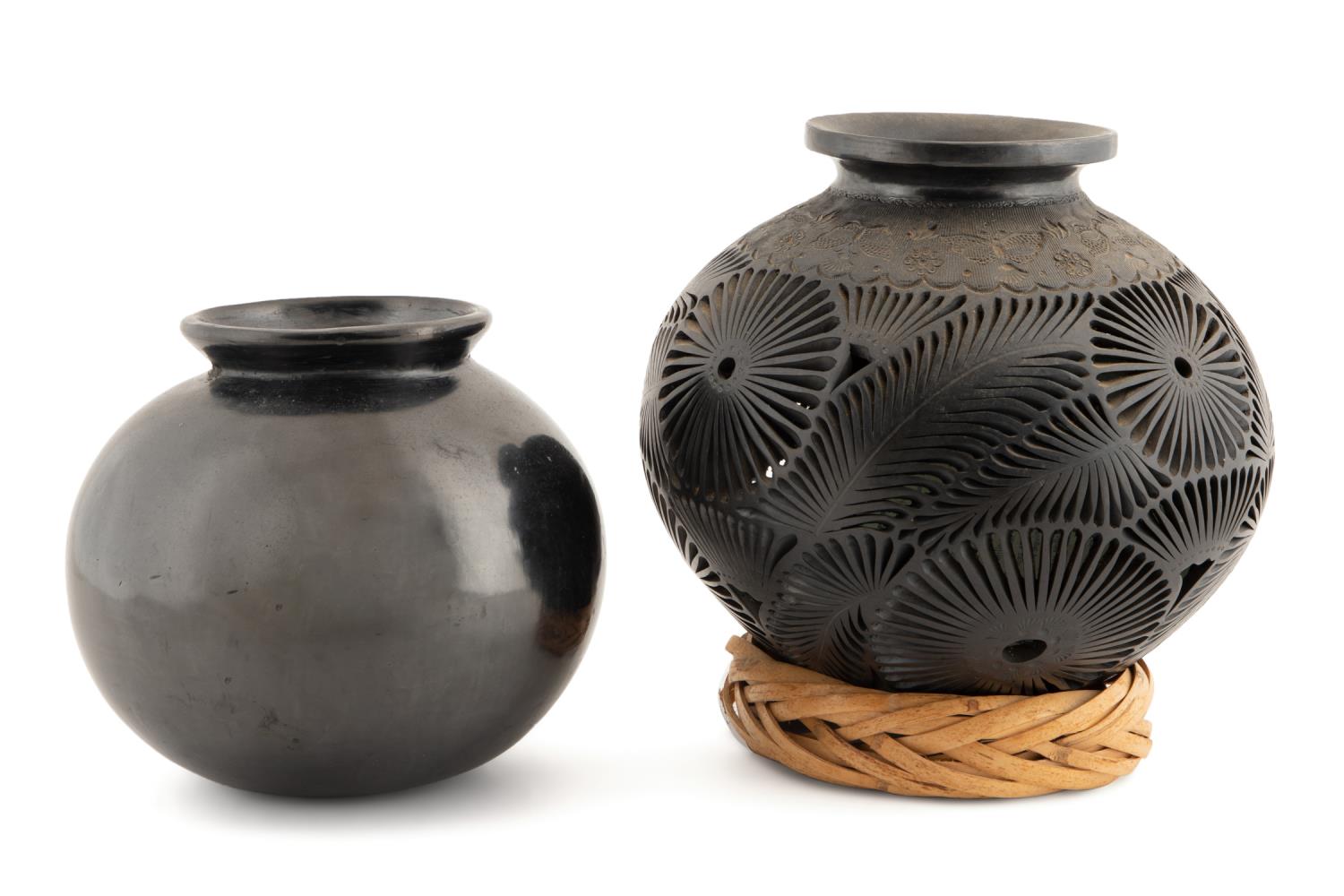 TWO DONA ROSA BLACKWARE POTS,