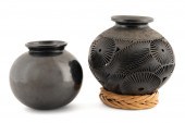 TWO DONA ROSA BLACKWARE POTS,