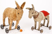 TWO DONKEY MOHAIR PULL TOYS, E