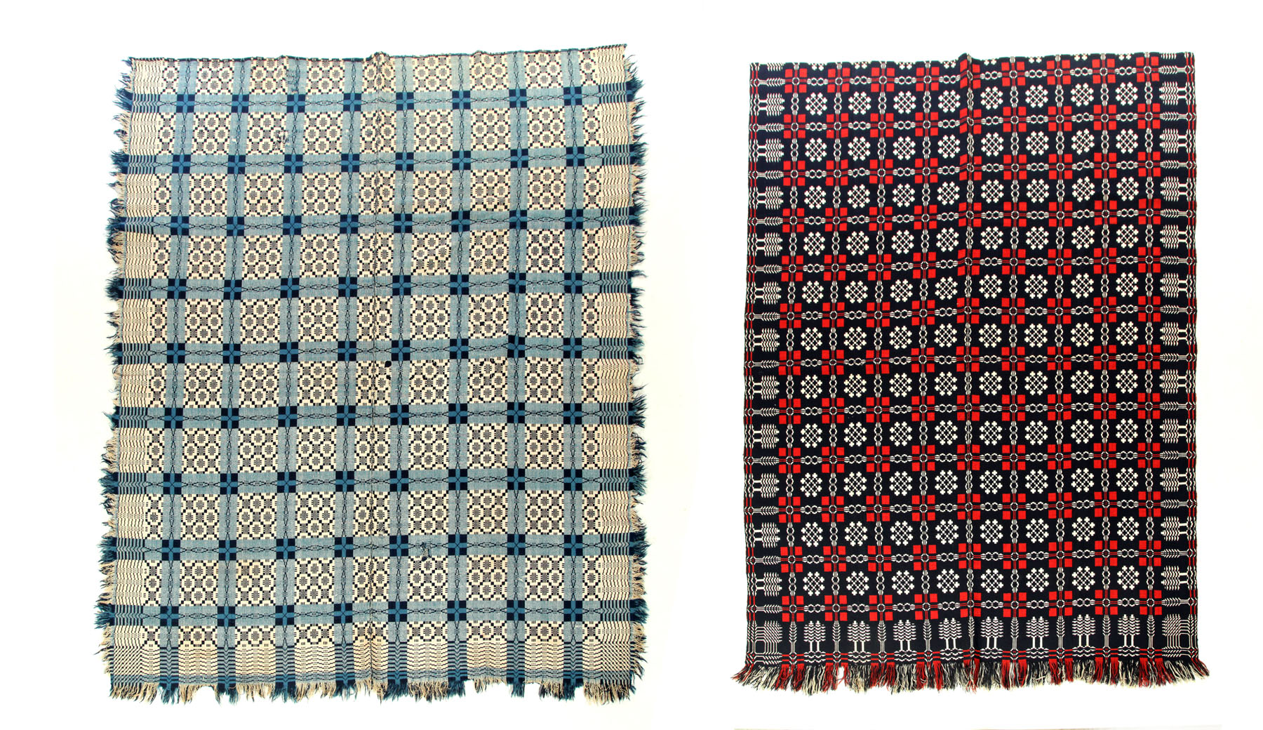 TWO DOUBLE WOVEN COVERLETS. 
