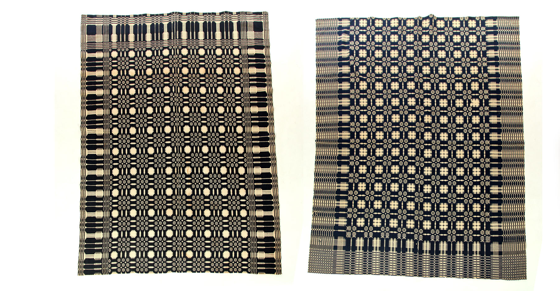 TWO DOUBLE WOVEN COVERLETS. 