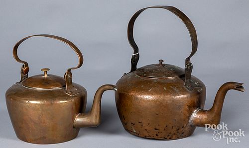 TWO DOVETAILED COPPER KETTLES, 19TH