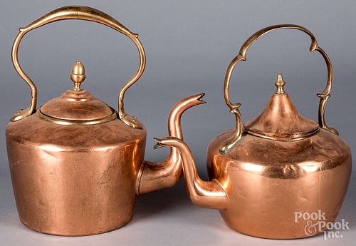 TWO DOVETAILED COPPER KETTLES, 19TH