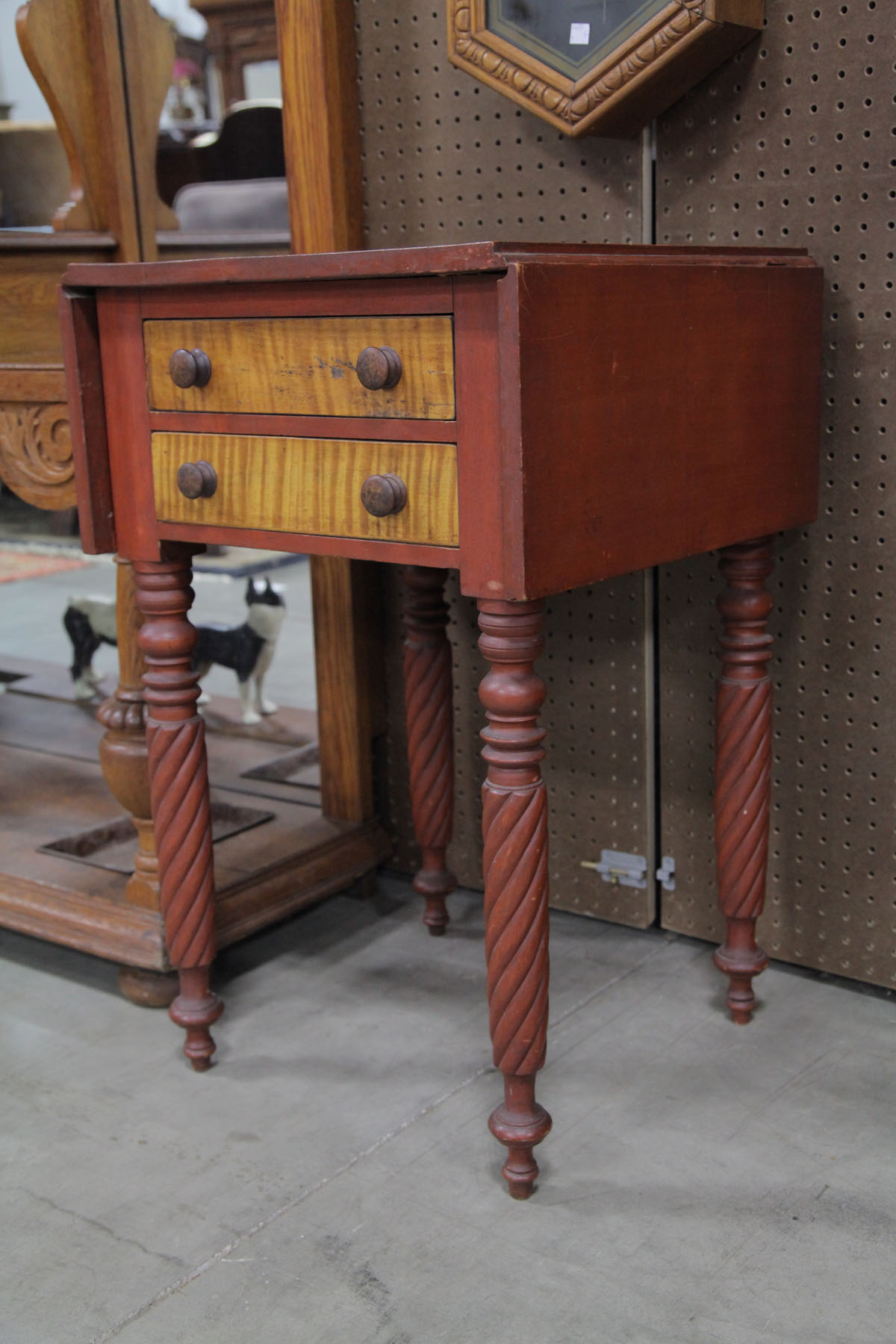 TWO DRAWER DROPLEAF STAND. 