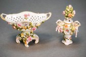 TWO DRESDEN FLORAL ENCRUSTED P