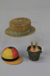 TWO DRESDEN HAT CANDY CONTAINE