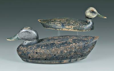 Two duck decoys: flat bottom blue
