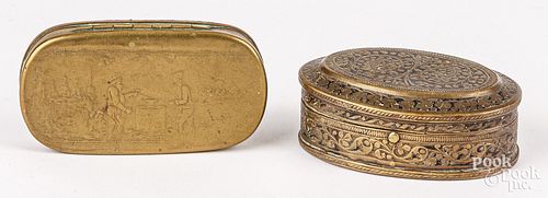 TWO DUTCH BRASS SNUFF BOXESTwo